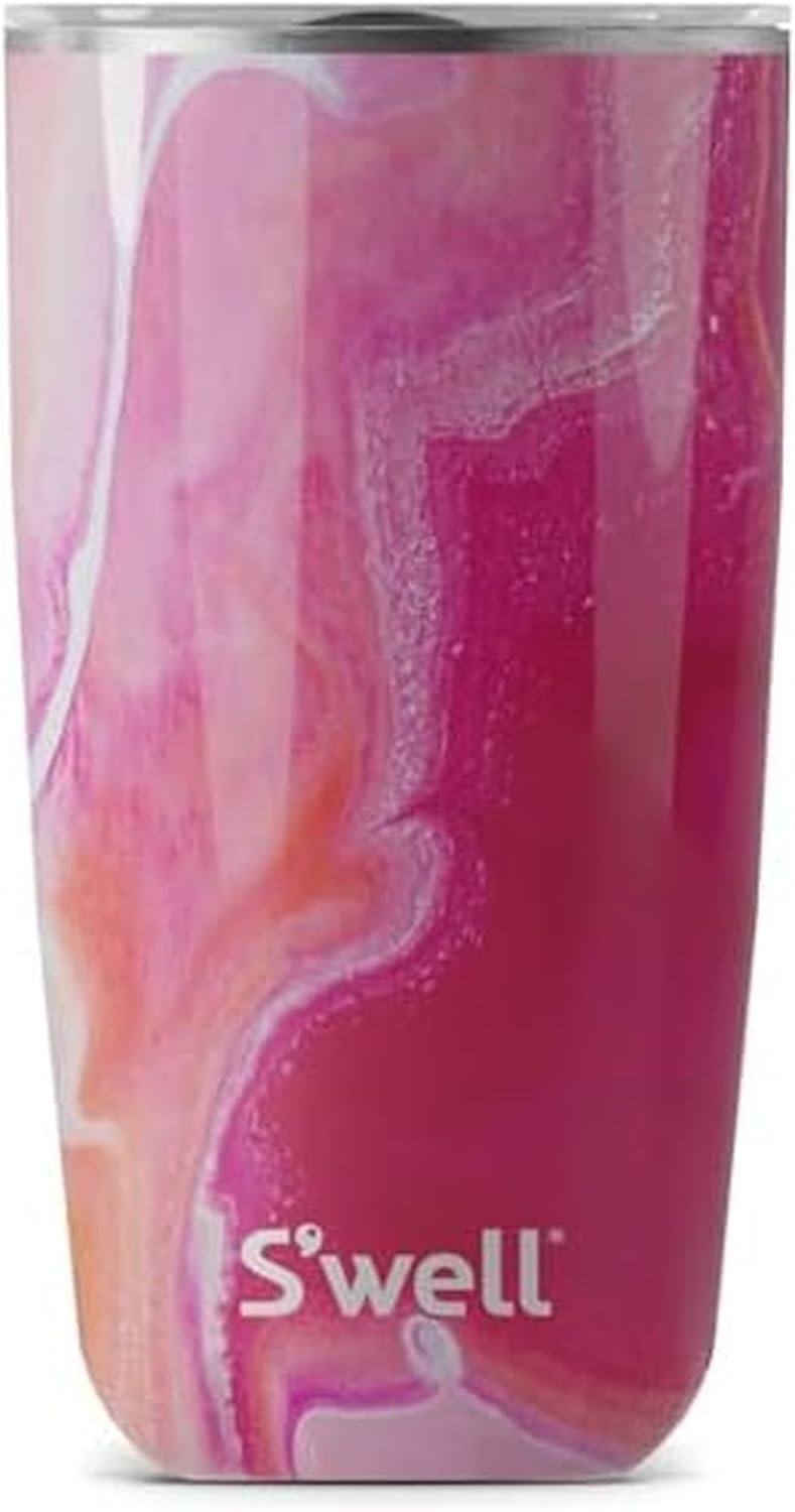 S'well Stainless Steel Tumbler with Slide-Open Lid, 18oz, Rose Agate, Triple Layered Vacuum Insulated Containers Keeps Drinks Cold for 12 Hours and Hot for 4, BPA Free - Image 1