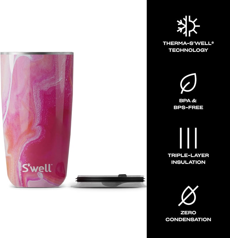 S'well Stainless Steel Tumbler with Slide-Open Lid, 18oz, Rose Agate, Triple Layered Vacuum Insulated Containers Keeps Drinks Cold for 12 Hours and Hot for 4, BPA Free - Image 3
