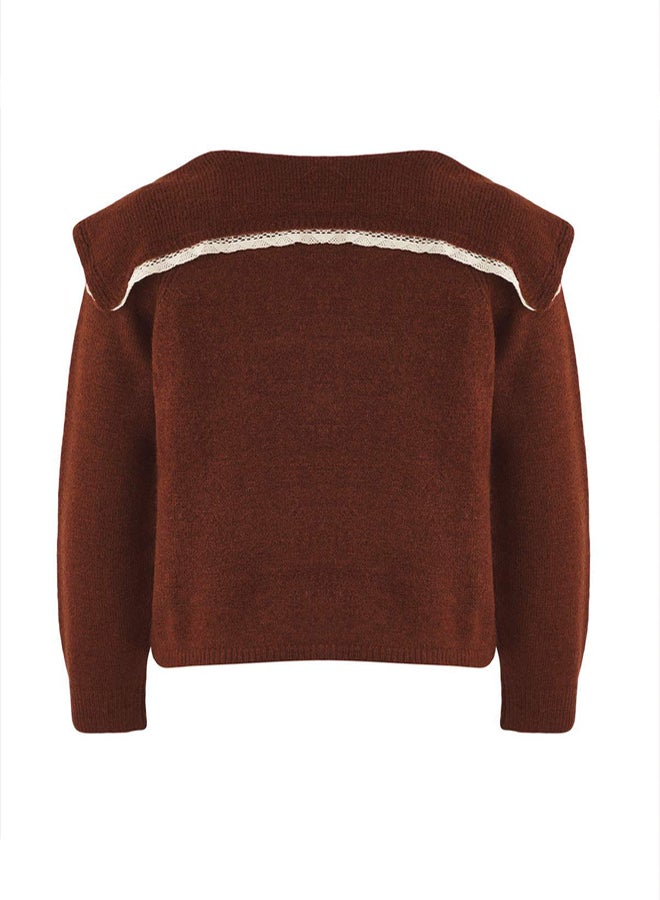 trendyol Teen Brown Soft Textured Lacing Detailed Knitwear Cardigan - Image 5