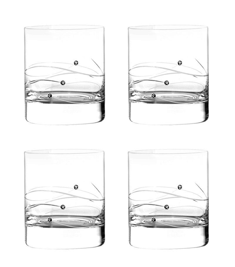 Barski  Handmade Glass  Sparkle  Tumbler Glass  Decorated with Real Crystal Diamonds  Gift Boxed  105 oz  Made in Europe  Set of 4