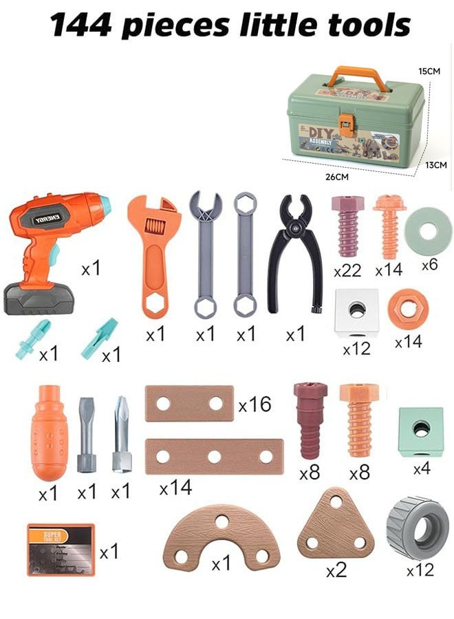 Hanayo Kids Tools Set 144 Pcs Toddler Tool Box with Tools & Electronic Toy Drill Montessori Educational Preschool Toddler Pretend Play Construction Tool Kit Toys for Kids Boys Girls(Green) - Image 2