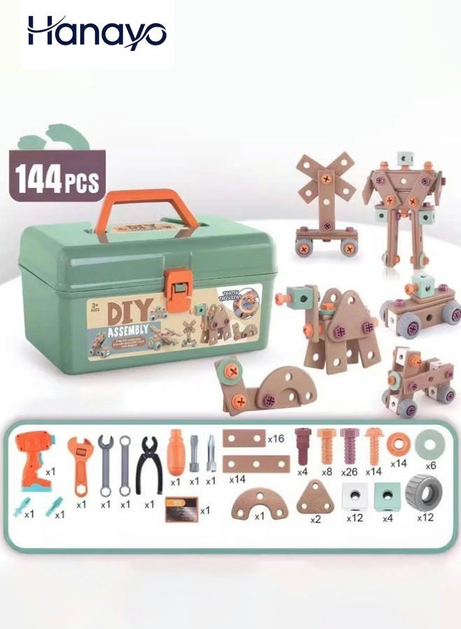 Hanayo Kids Tools Set 144 Pcs Toddler Tool Box with Tools & Electronic Toy Drill Montessori Educational Preschool Toddler Pretend Play Construction Tool Kit Toys for Kids Boys Girls(Green) - Image 1