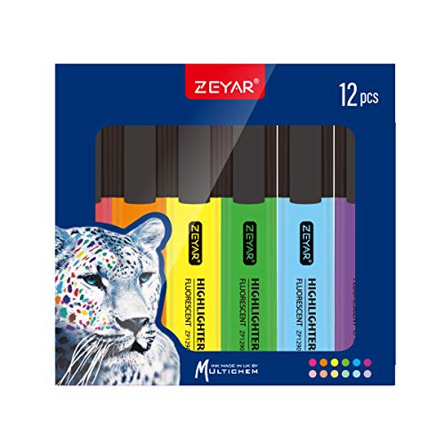 ZEYAR Highlighter, Chisel Tip Marker Pen, AP Certified,Random Colors, Water Based, Quick Dry (12 Colors), Multi-Coloured - Image 4