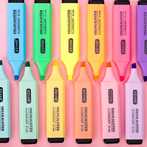 ZEYAR Highlighter, Chisel Tip Marker Pen, AP Certified,Random Colors, Water Based, Quick Dry (12 Colors), Multi-Coloured - Image 2