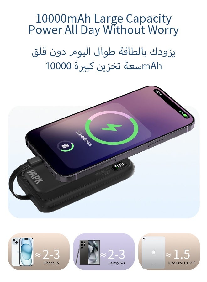 ماركة كورية M1 باور بانك 10000 مللي أمبير 22.5 واط شحن سريع مع كابلات مدمجة لايتنينغ Type-C مايكرو USB، شاشة رقمية، منافذ USB-A و Type-C، متوافق مع آيفون سامسونج هواوي – أسود - view 4