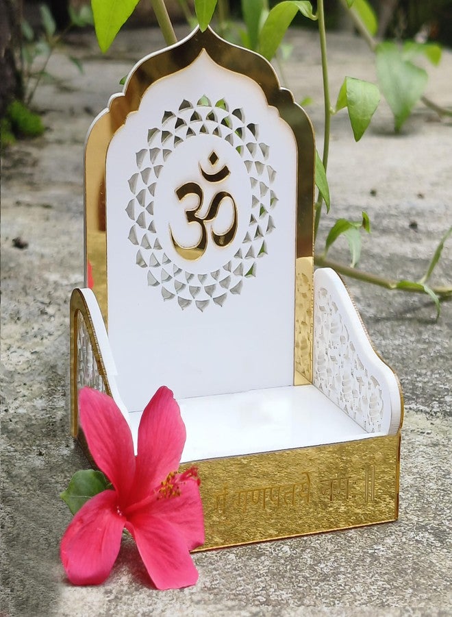 SOLOBOLO Acrylic Ganesh Idol for Car Dashboard with Small Temple for Car Dashboard,Ganesh Idol for Office Desk,Ganesha Idol for Gift,Gift for Housewarming Ceremony (Singhasan Only),5.6 Cm,7.6 Cm - Image 1