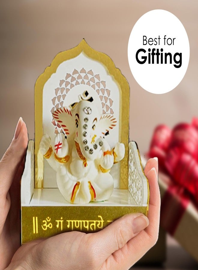 SOLOBOLO Acrylic Ganesh Idol for Car Dashboard with Small Temple for Car Dashboard,Ganesh Idol for Office Desk,Ganesha Idol for Gift,Gift for Housewarming Ceremony (Singhasan Only),5.6 Cm,7.6 Cm - Image 2