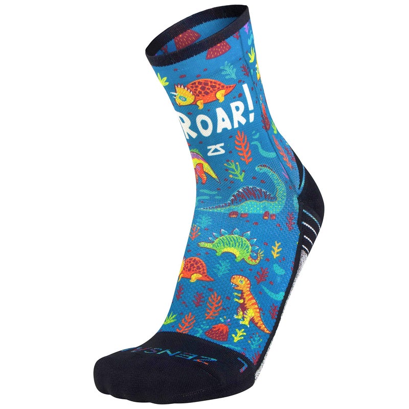 Zensah Limited Edition Running Socks - Fun and Crazy Mini Crew Compression Socks, Moisture Wicking and Anti Blister (Medium, Dinosaurs-Teal) - Image 2