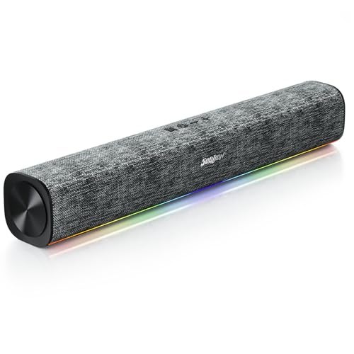 SOULION Bluetooth Computer Speakers with Dynamic LED Light USB Plug Play PC Speakers with Switch Button Clearly Sound Soundbar for Desktop Laptop Monitor MGUSBC to USB Adapter Included - Image 1