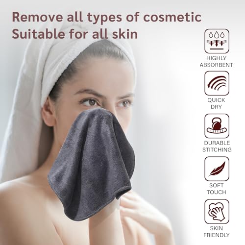 Nugilla Makeup Remover Cloth 12 x 12 Inch Reusable Makeup Remover Towels for Washing Face 6 Pack Washable Microfiber Face Cloth Fast Drying Washcloth Grey - Image 3