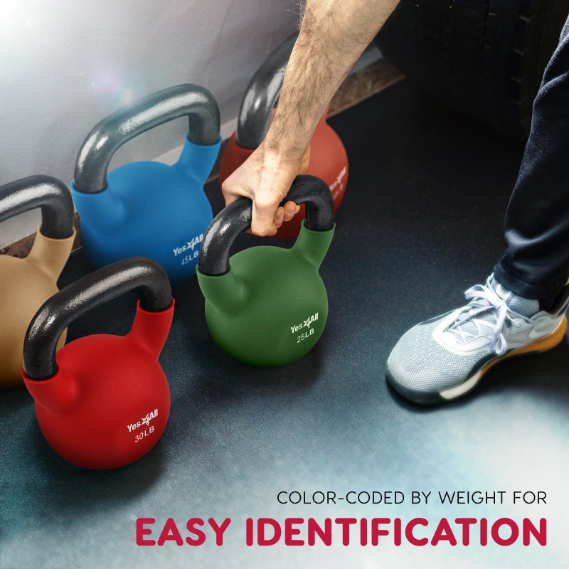 Yes4All Kettlebell, 5 LB Neoprene Coated Cast Iron Kettlebells, Wide Grip Handle & Flat Bottom for Swings, Squats, Deadlifts, Push Ups & Full Body Training at Home Gym - Image 4