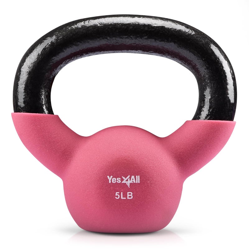 Yes4All Kettlebell, 5 LB Neoprene Coated Cast Iron Kettlebells, Wide Grip Handle & Flat Bottom for Swings, Squats, Deadlifts, Push Ups & Full Body Training at Home Gym - Image 1
