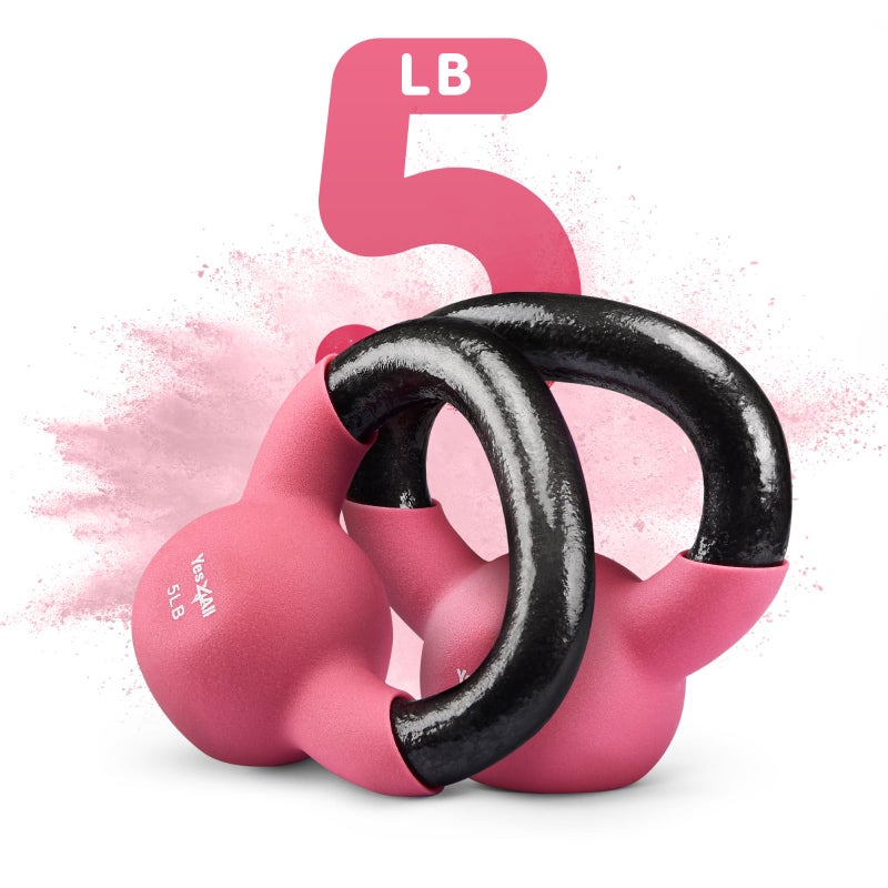 Yes4All Kettlebell, 5 LB Neoprene Coated Cast Iron Kettlebells, Wide Grip Handle & Flat Bottom for Swings, Squats, Deadlifts, Push Ups & Full Body Training at Home Gym - Image 2