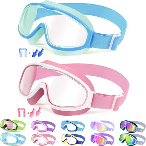 Vvinca Kids Goggles with Comfort Fabric Strap, Kids Swim Goggles Wide View Anti-Fog/UV No Leaking Swimming Goggles for 3-14 - Image 1