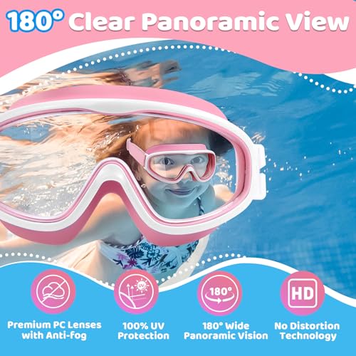 Vvinca Kids Goggles with Comfort Fabric Strap, Kids Swim Goggles Wide View Anti-Fog/UV No Leaking Swimming Goggles for 3-14 - Image 5