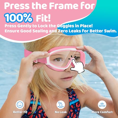 Vvinca Kids Goggles with Comfort Fabric Strap, Kids Swim Goggles Wide View Anti-Fog/UV No Leaking Swimming Goggles for 3-14 - Image 3