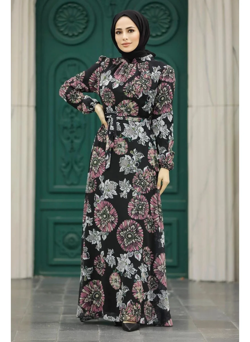 Neva Style - Dusty Rose Hijab Dress with Flower Pattern 279320GK