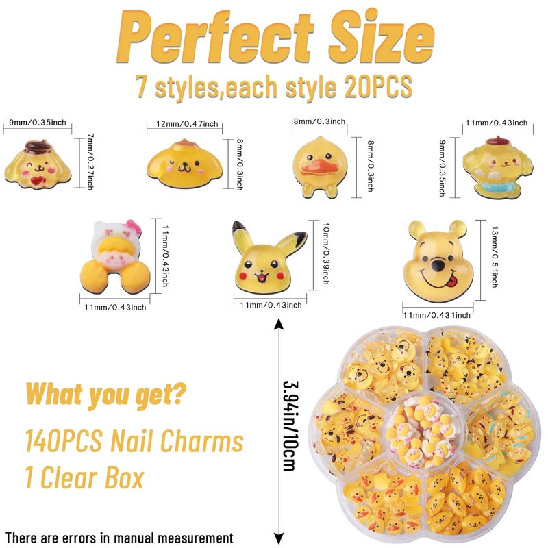 CDBOVID 140 Pcs Kawaii 3D Flatback Cartoon Yellow Series Charms for Nail Acrylic Slime Resin DIY Nail Art Decorations, Hair Clips and Phone Cases - Image 2