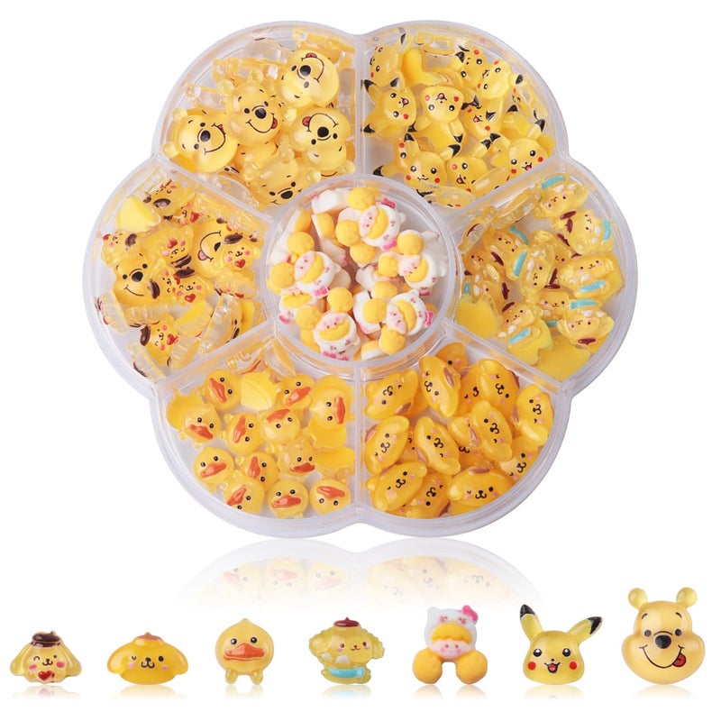 CDBOVID 140 Pcs Kawaii 3D Flatback Cartoon Yellow Series Charms for Nail Acrylic Slime Resin DIY Nail Art Decorations, Hair Clips and Phone Cases - Image 1
