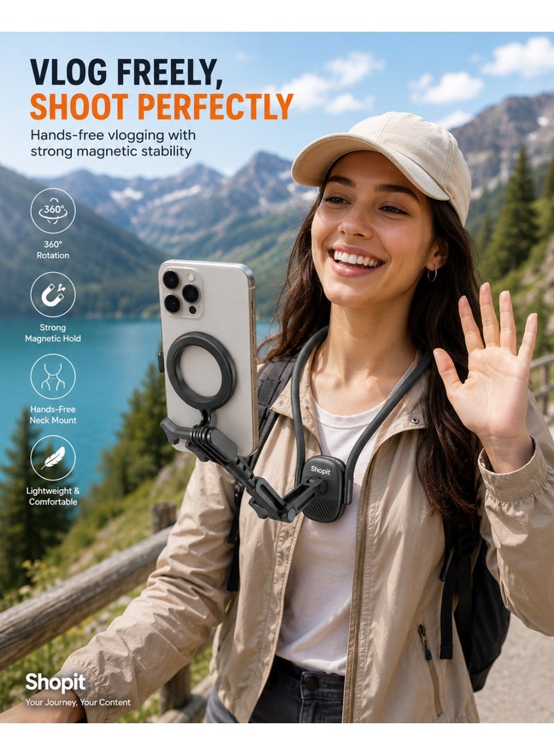 Shopit Magnetic Cell Phone Holder Neck Mount - 360° Rotation Flexible Magnetic Mobile Holder for Smartphone & Action Camera, Hands Free Phone Magnet Holder for Video Recording & Vlogging With Stability - Image 2