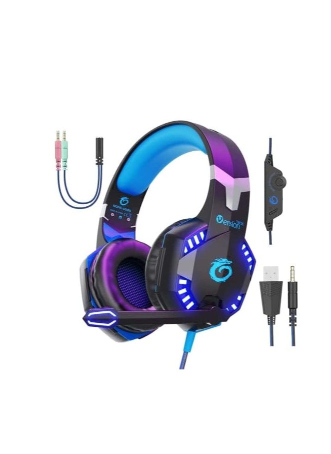 Generic - G2000 Gaming Headset for PS5 PS4 Xbox One Controller,Bass Surround Noise Cancelling Mic, Over Ear Headphones with LED Lights for Mac Laptop Xbox Series X S Nintendo Switch NES PC Games - Image 1