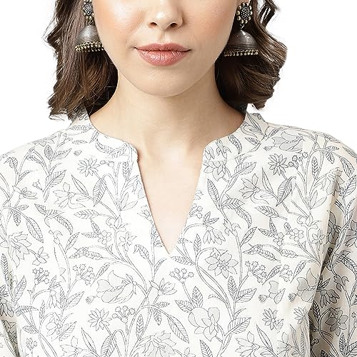 FIORRA Women's Off White Cotton A-line Kurta with Palazzo SET0091 - Image 5
