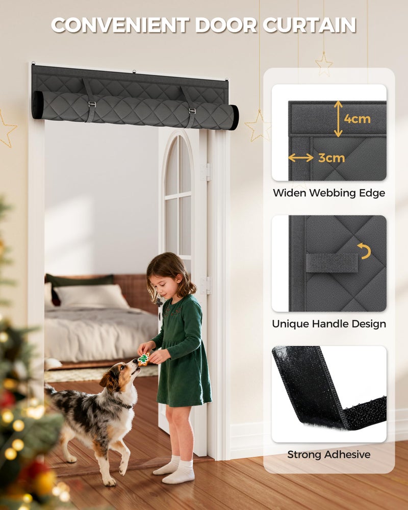 Augblinds Thermal Insulated Door Curtain Fits Door Size 48 x 80 Inch, Oxford Cloth Thicken Cotton Filled, Curtain Size 51" x 82", Single Piece Door Insulation Blanket Cover for Cold in Winter, Grey - Image 4