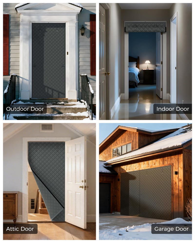 Augblinds Thermal Insulated Door Curtain Fits Door Size 48 x 80 Inch, Oxford Cloth Thicken Cotton Filled, Curtain Size 51" x 82", Single Piece Door Insulation Blanket Cover for Cold in Winter, Grey - Image 5