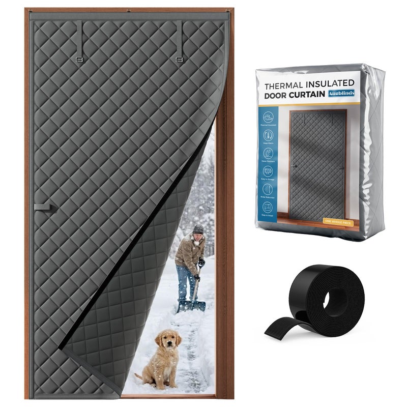 Augblinds Thermal Insulated Door Curtain Fits Door Size 48 x 80 Inch, Oxford Cloth Thicken Cotton Filled, Curtain Size 51" x 82", Single Piece Door Insulation Blanket Cover for Cold in Winter, Grey - Image 1