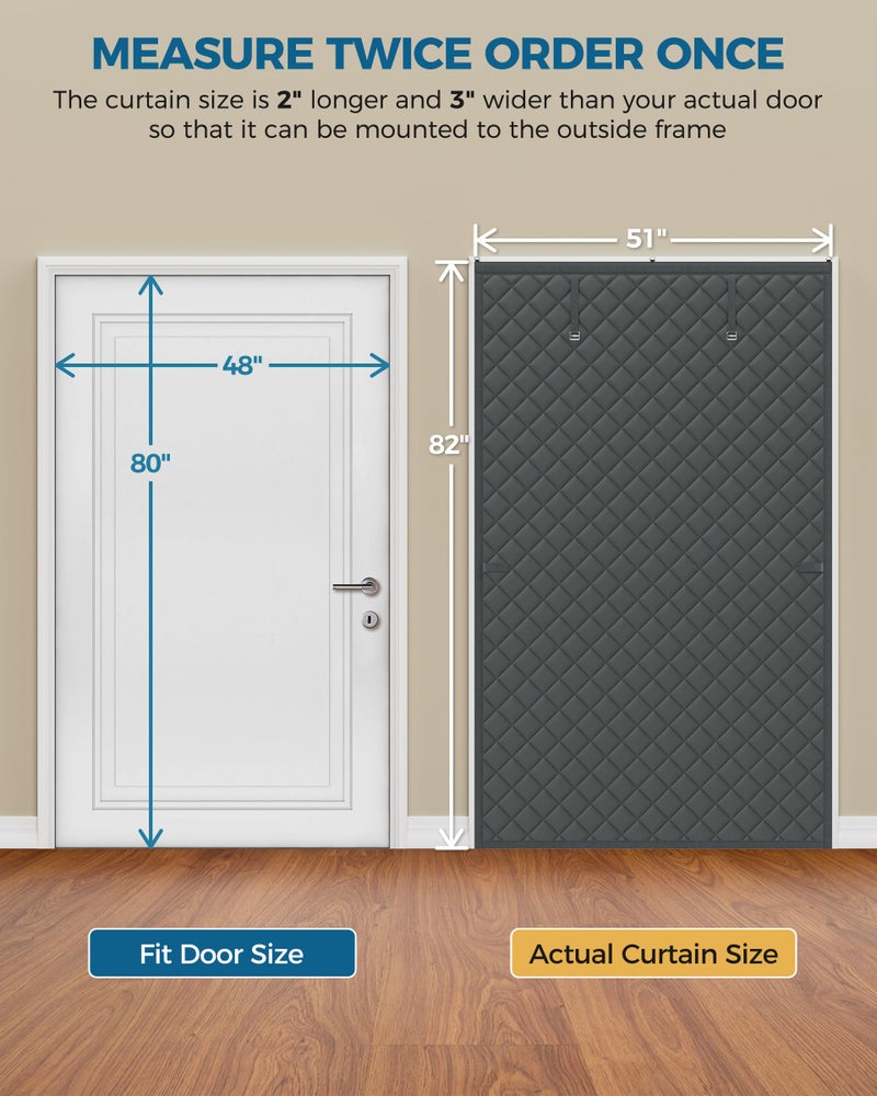 Augblinds Thermal Insulated Door Curtain Fits Door Size 48 x 80 Inch, Oxford Cloth Thicken Cotton Filled, Curtain Size 51" x 82", Single Piece Door Insulation Blanket Cover for Cold in Winter, Grey - Image 2