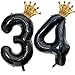 Florisland 40 inch Large Black 34 Balloon Number with Gold Crown Balloons 34th Birthday Big Foil Mylar Helium Balloon for Boys Girls 34th Birthday Anniversary Decorations Supplies FavorsNumber 34 Balloons - Image 2