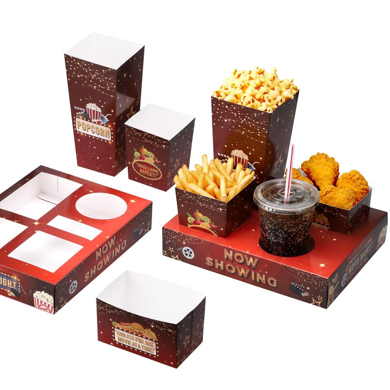 WSICSE 27 Set Movie Night Snack Trays, Disposable Paper Movie Snack Boxes Include 27 Trays, Popcorn Boxes, Salad Bowls, Nacho Bowls for Outdoor Cinema Home Theater Easter Party - Image 1