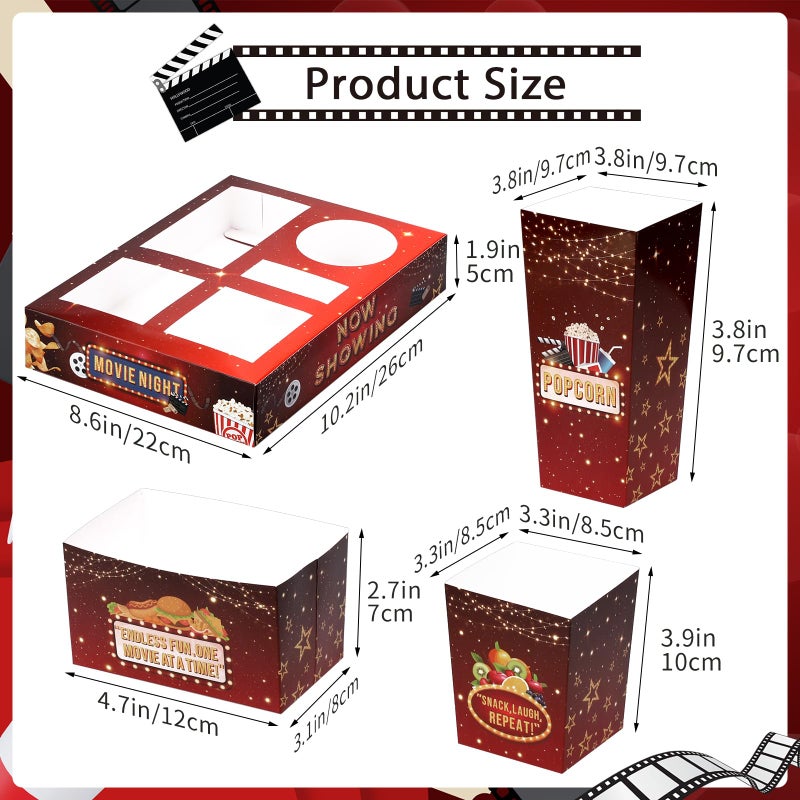 WSICSE 27 Set Movie Night Snack Trays, Disposable Paper Movie Snack Boxes Include 27 Trays, Popcorn Boxes, Salad Bowls, Nacho Bowls for Outdoor Cinema Home Theater Easter Party - Image 2