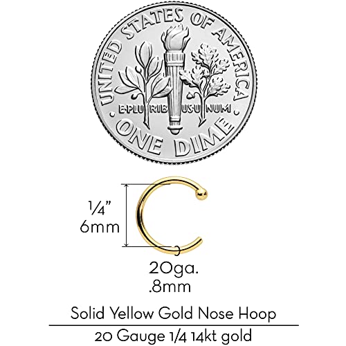 Body Candy Tiny Nose Ring Hoop 20 Gauge 1/4" Solid 14k Yellow Gold Nose Hoop Xtra Small Diameter - Image 3
