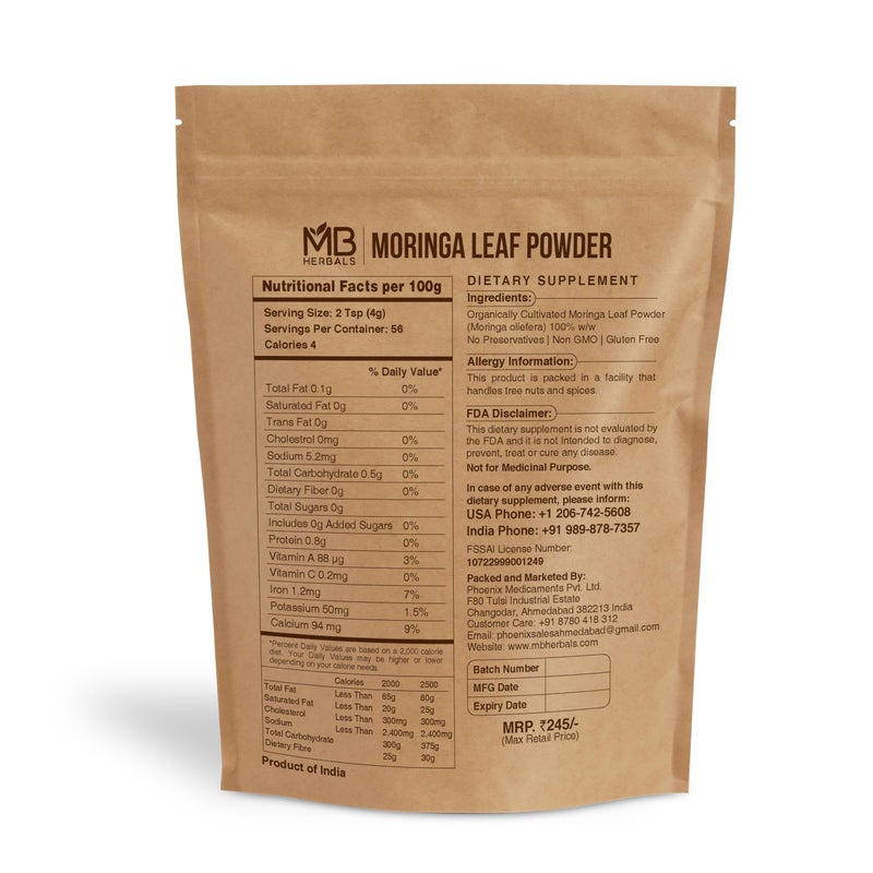 MB Herbals Moringa Leaf Powder 8 oz (227g / 0.5 LB) | 100% Pure Moringa Powder | Easily Mixes in Drinks & Smoothies | No Preservatives - Image 2