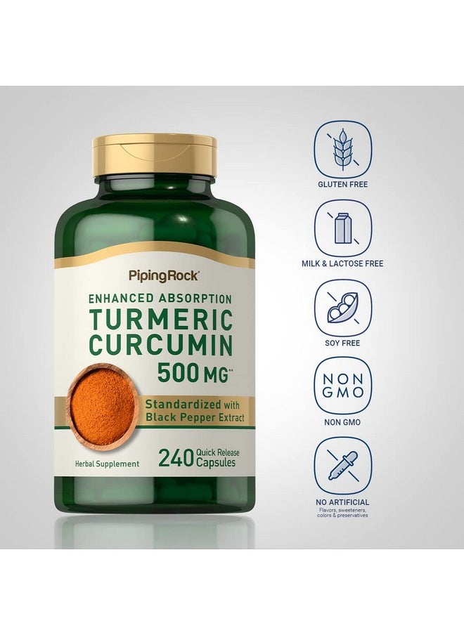 Piping Rock - Turmeric Curcumin With Black Pepper 500Mg ; 240 Capsules ; Supplement With Bioperine ; Non Gmo Gluten Free Complex - Image 1