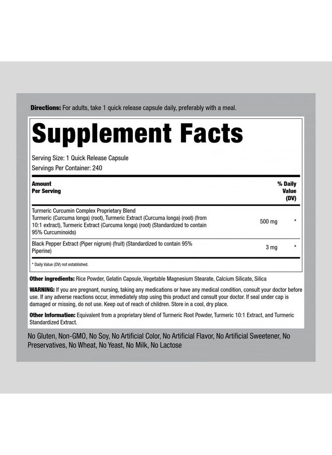 Piping Rock - Turmeric Curcumin With Black Pepper 500Mg ; 240 Capsules ; Supplement With Bioperine ; Non Gmo Gluten Free Complex - Image 1