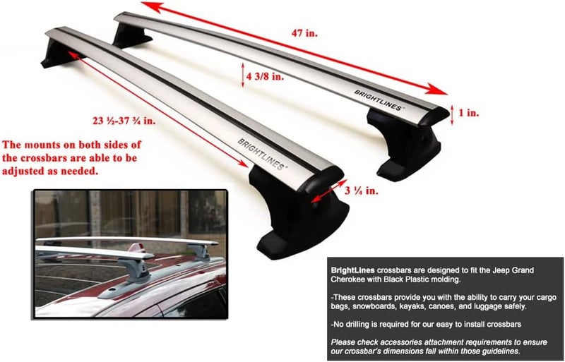 BRIGHTLINES Heavy Duty Anti-Theft Premium Aluminum Roof Bars Roof Rack Crossbars for Jeep Grand Cherokee (2011-2021) - Image 4