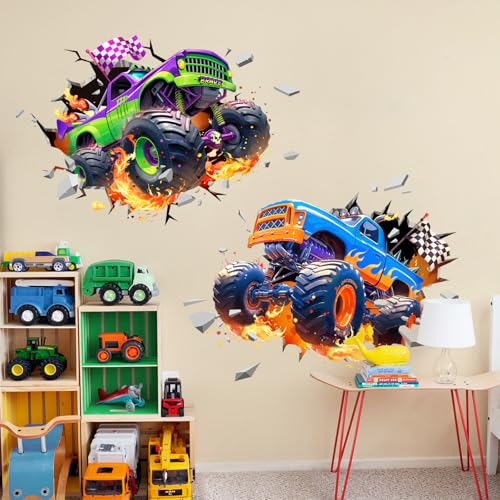 Decvictor 3D Racing Car Wall Decals, Truck Vehicles Wall Stickers Ball Games Peel and Stick Decal Self Adhesive Sticker for Boys Kids Room Home Decor - Image 3
