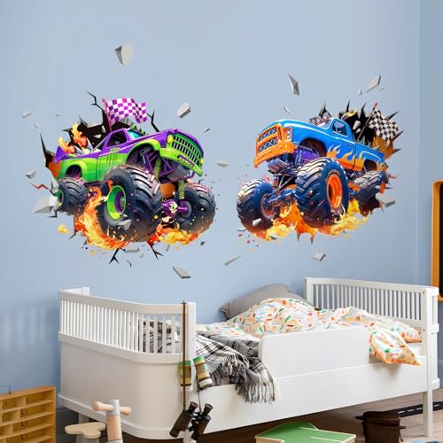 Decvictor 3D Racing Car Wall Decals, Truck Vehicles Wall Stickers Ball Games Peel and Stick Decal Self Adhesive Sticker for Boys Kids Room Home Decor - Image 4