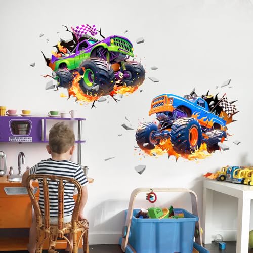 Decvictor 3D Racing Car Wall Decals, Truck Vehicles Wall Stickers Ball Games Peel and Stick Decal Self Adhesive Sticker for Boys Kids Room Home Decor - Image 2
