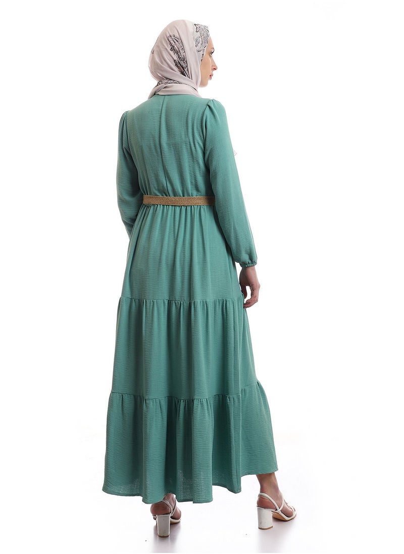 بيوريتوبيا - فستان تركواز سادة متدرج مع حزام قابل للإزالة - Image 1