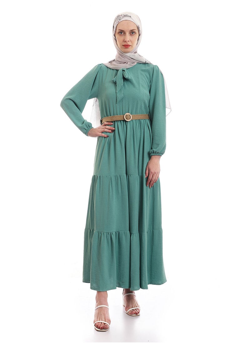 Tiered Plain Turquoise Dress With Removable Belt - pzsku/ZC8AF4A44D30E398D1BBEZ/45/_/1663413953/562df283-5e68-40c2-b193-7501311c7419