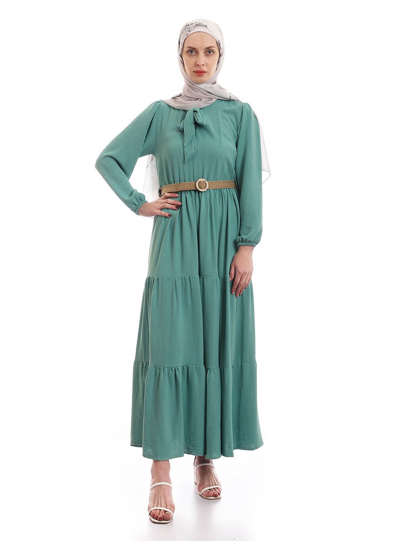 بيوريتوبيا - فستان تركواز سادة متدرج مع حزام قابل للإزالة - Image 1
