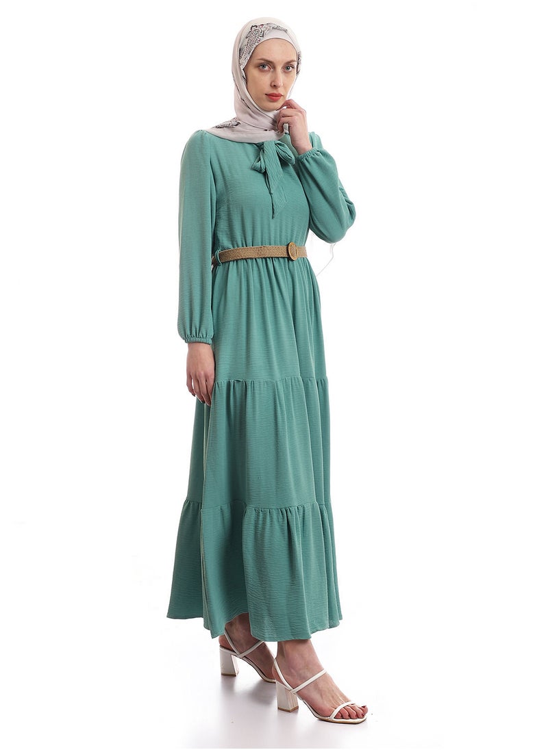 بيوريتوبيا - فستان تركواز سادة متدرج مع حزام قابل للإزالة - Image 1