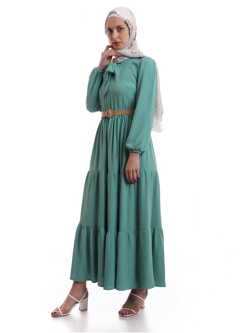 Tiered Plain Turquoise Dress With Removable Belt - pzsku/ZC8AF4A44D30E398D1BBEZ/45/_/1663413953/fa036e10-2012-4264-8420-0a90bee6eb61