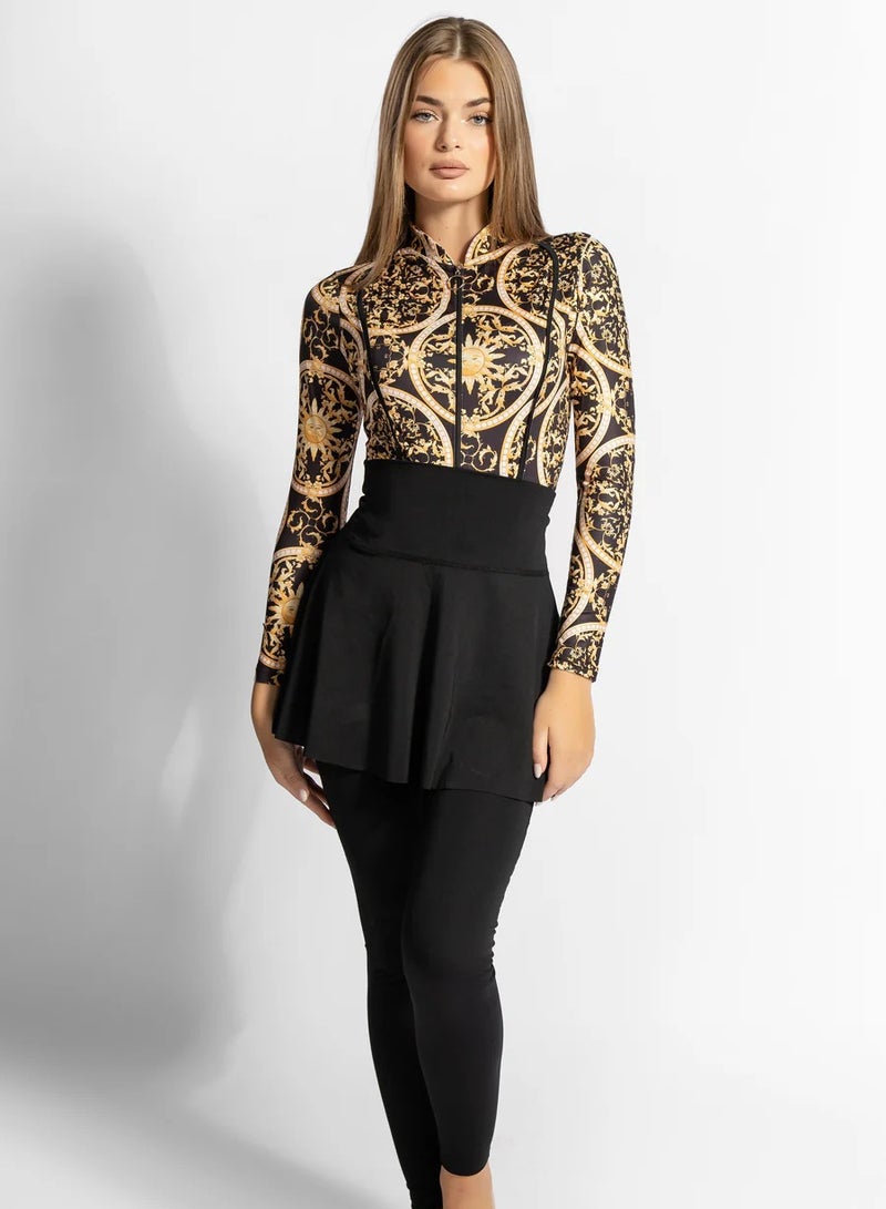 MINERVA SECRETS SUNSETDUO - Exclusive Premium Burkini Set with Elegant Top, High-Waisted Leggings, Chic Beach Skirt, and Stylish Swim Terbon  - Image 1