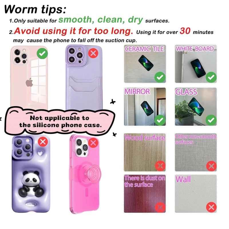 ENBRWAS Double-Sided Suction Phone Grip(Transparent), Suction Phone Case Mount for iPhone and Android, Hands-Free Sticky Cell Phone Grip, Mobile Fidget Mirror Holder for Selfies and Videos. - Image 4