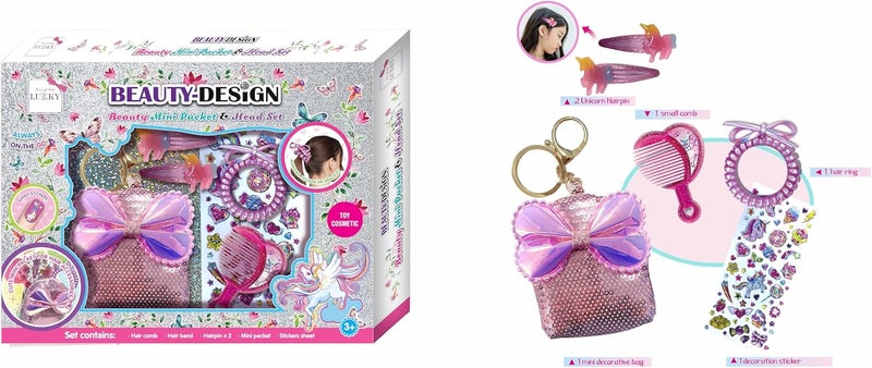 LUKKY Beauty Design Mini Packet and Head Set for Girls Includes Hair Comb, Headband, Hairpins, Sticker Sheet & Bow Style Accessories Kit, Dress Up Play Collection, Gift for Age 3+ Years - Image 3