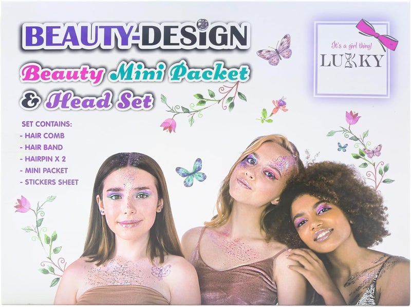 LUKKY Beauty Design Mini Packet and Head Set for Girls Includes Hair Comb, Headband, Hairpins, Sticker Sheet & Bow Style Accessories Kit, Dress Up Play Collection, Gift for Age 3+ Years - Image 2